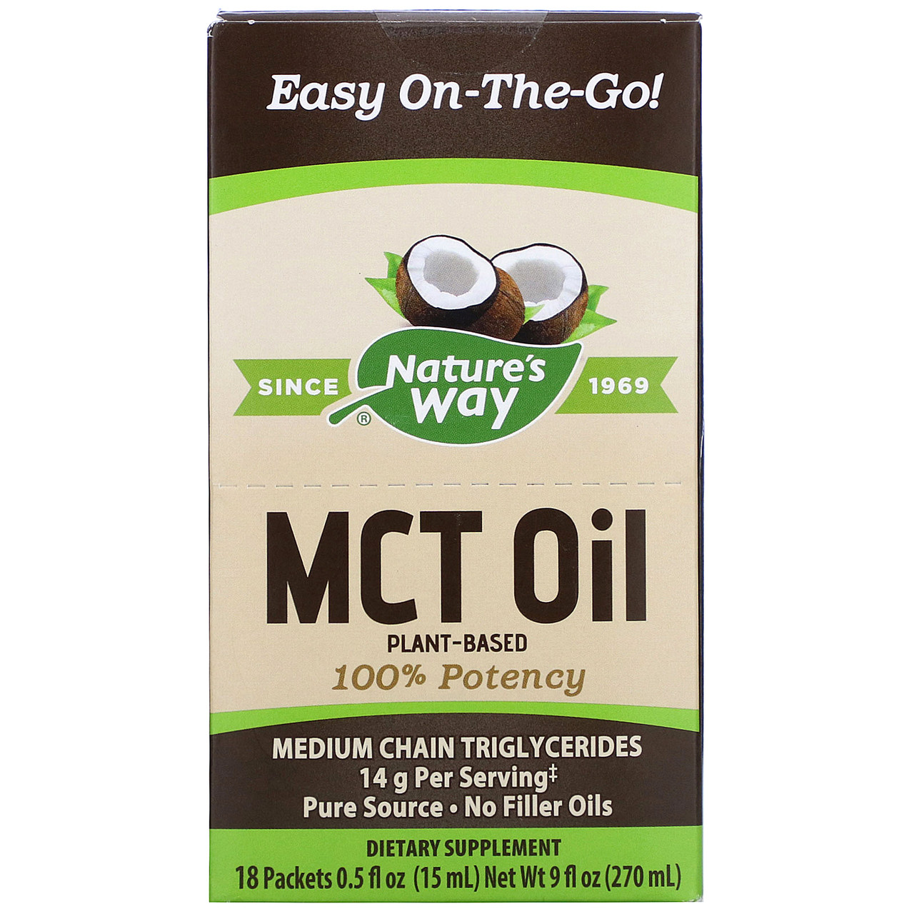

Масло МСТ Nature's Way "MCT Oil" триглицериды средней цепи из кокосового масла (18 стиков по 15 мл)