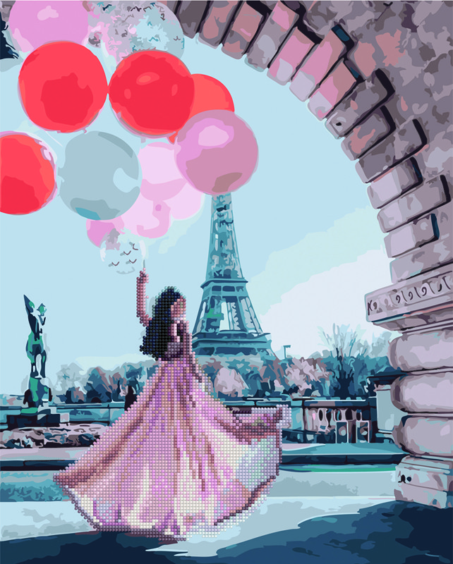 

Алмазная картина мозаика-раскраска 40*50 Принцесса и шары