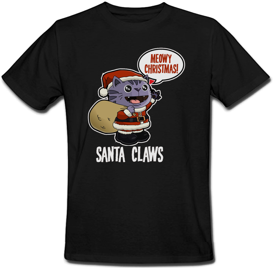 

Футболка Fat Cat Meowy Christmas! Santa Claws (чёрная)  43556, Футболка Fat Cat Meowy Christmas! Santa Claws (чёрная) L 43556