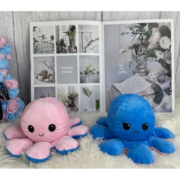 

Мягкая игрушка осьминог перевертыш двусторонний «веселый + грустный» розовый голубой