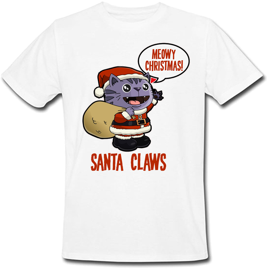 

Футболка Fat Cat Meowy Christmas! Santa Claws (белая)  42303, Футболка Fat Cat Meowy Christmas! Santa Claws (белая) L 42303