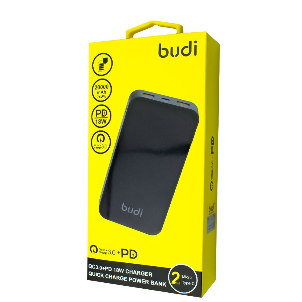 

Power Bank 2 USB для быстрой зарядки, 18Вт, 20000 мАч, Budi M8J083-BLK