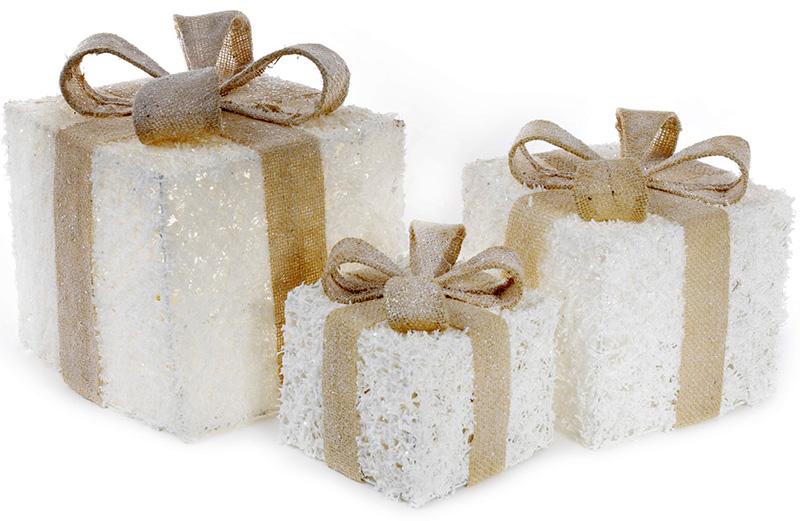 

Набор декоративных подарков - 3 коробки 15х20см, 20х25см, 25х30см с LED-подсветкой, белый крем Bona BD-NY12-489