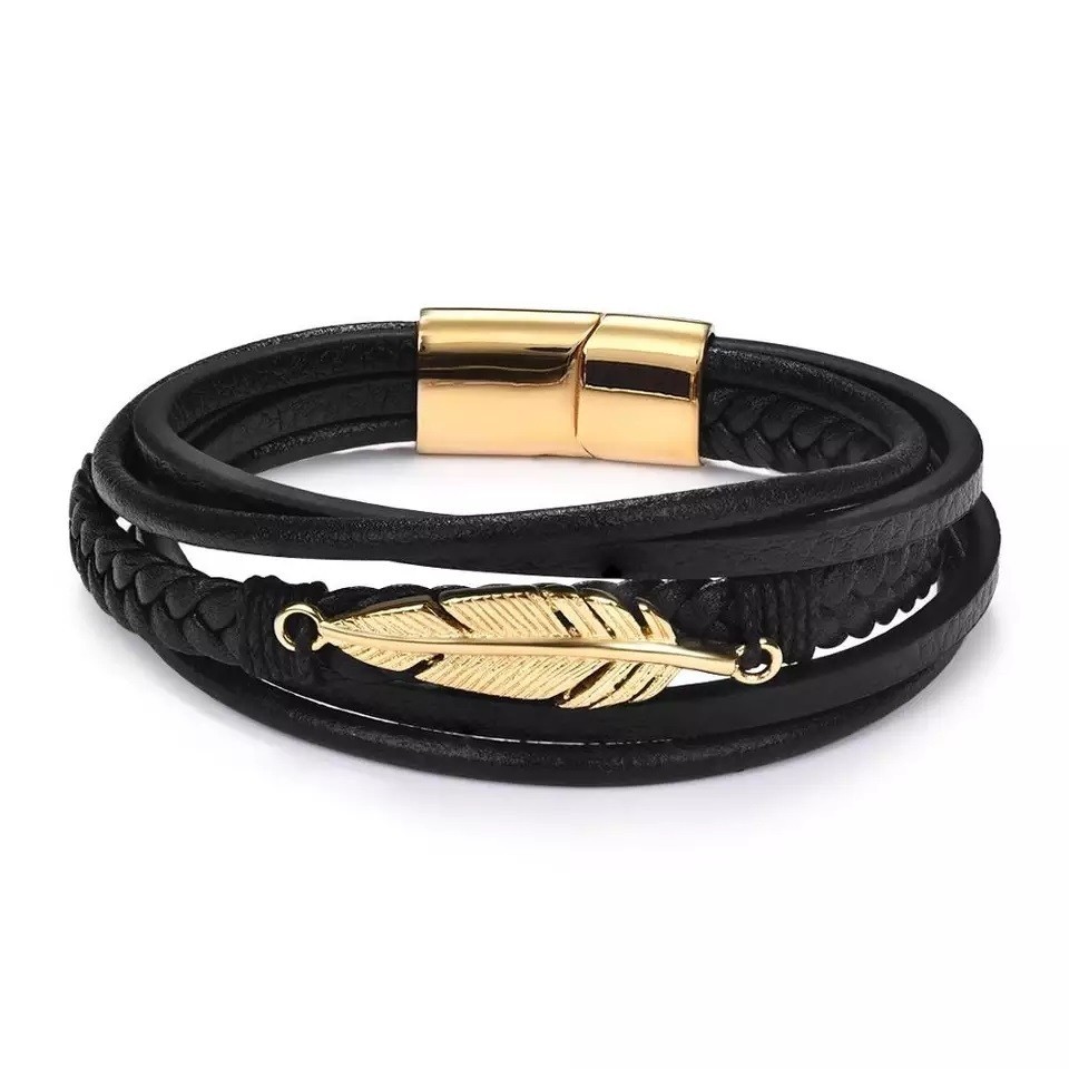 

Браслет кожаный женский Zig Jewelry "Перо" (черный)