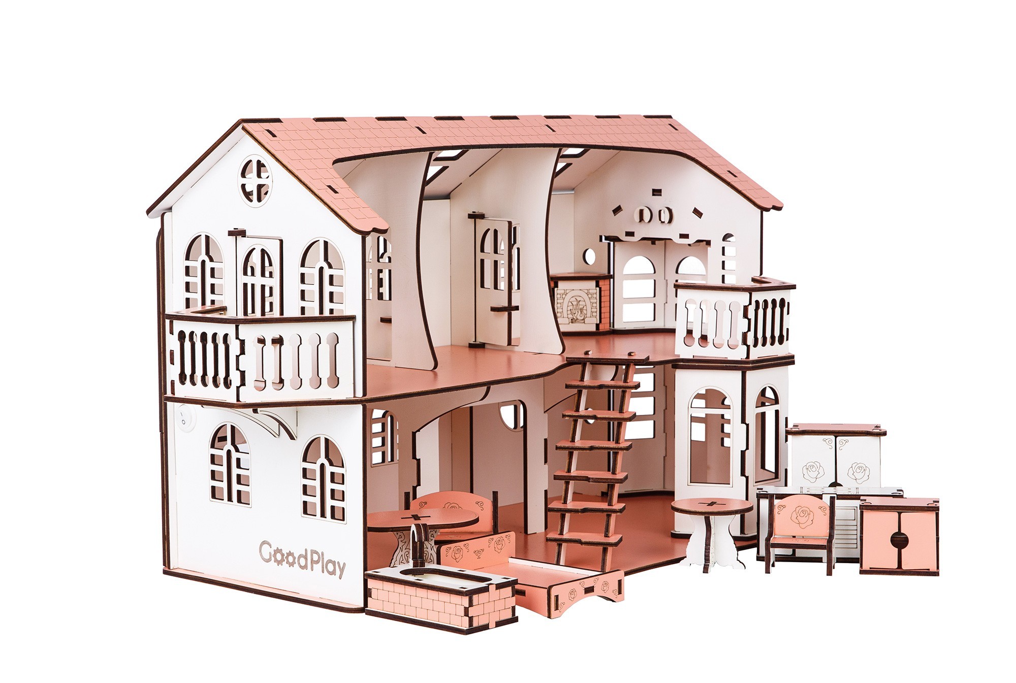 

Домик для кукол деревянный GoodPlay с подсветкой 57х27х35 см В014 (4820236710193)