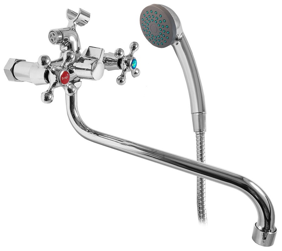 

Смеситель для ванны Frap буксовый круглый длинный гусак картриджный переключатель хром F2208-2