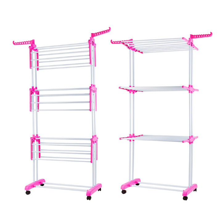 

Сушилка для белья Garment Rack With Wheels 3 яруса розовая вертикальная сушилка напольная