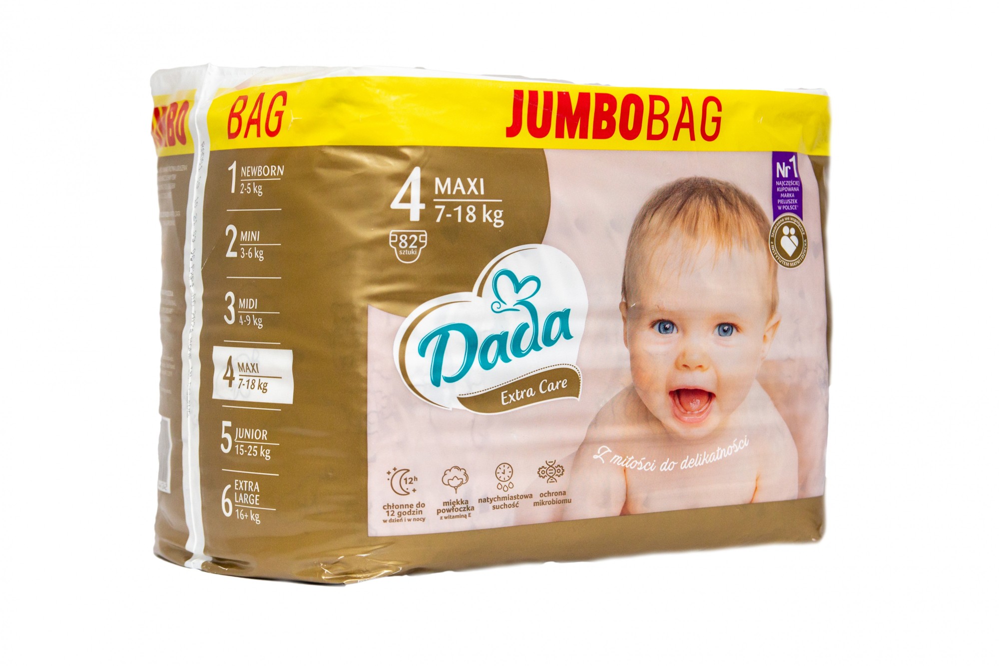 

Підгузки Dada Extra Care Jumbo Bag Розмір 4 Maxi, 7-18 кг, 82 шт