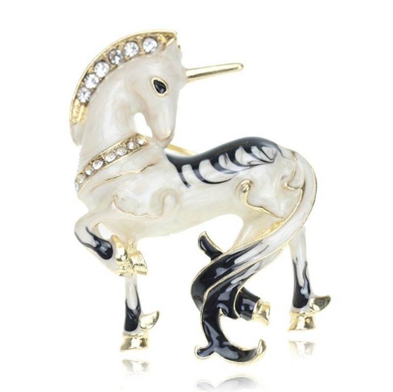 

Брошь женская BROCHE бижутерия с эмалью Животные Единорог белая BRBF112117