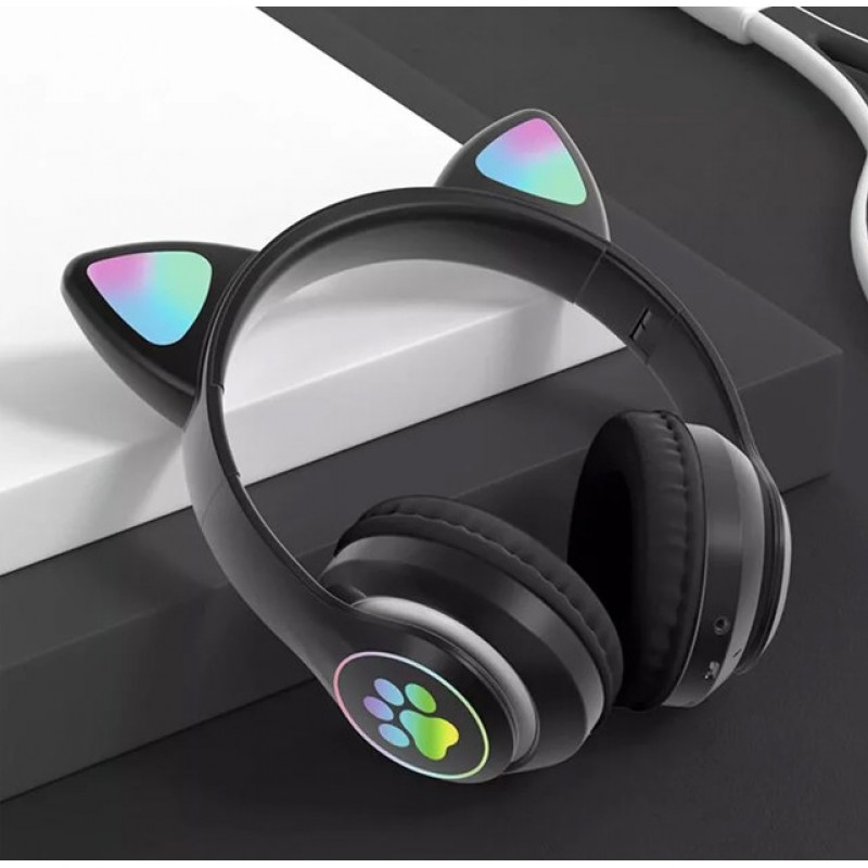 

Беспроводные наушники с кошачьими ушками Bluetooth и RGB подсветкой Cat VZV-23M Чёрные