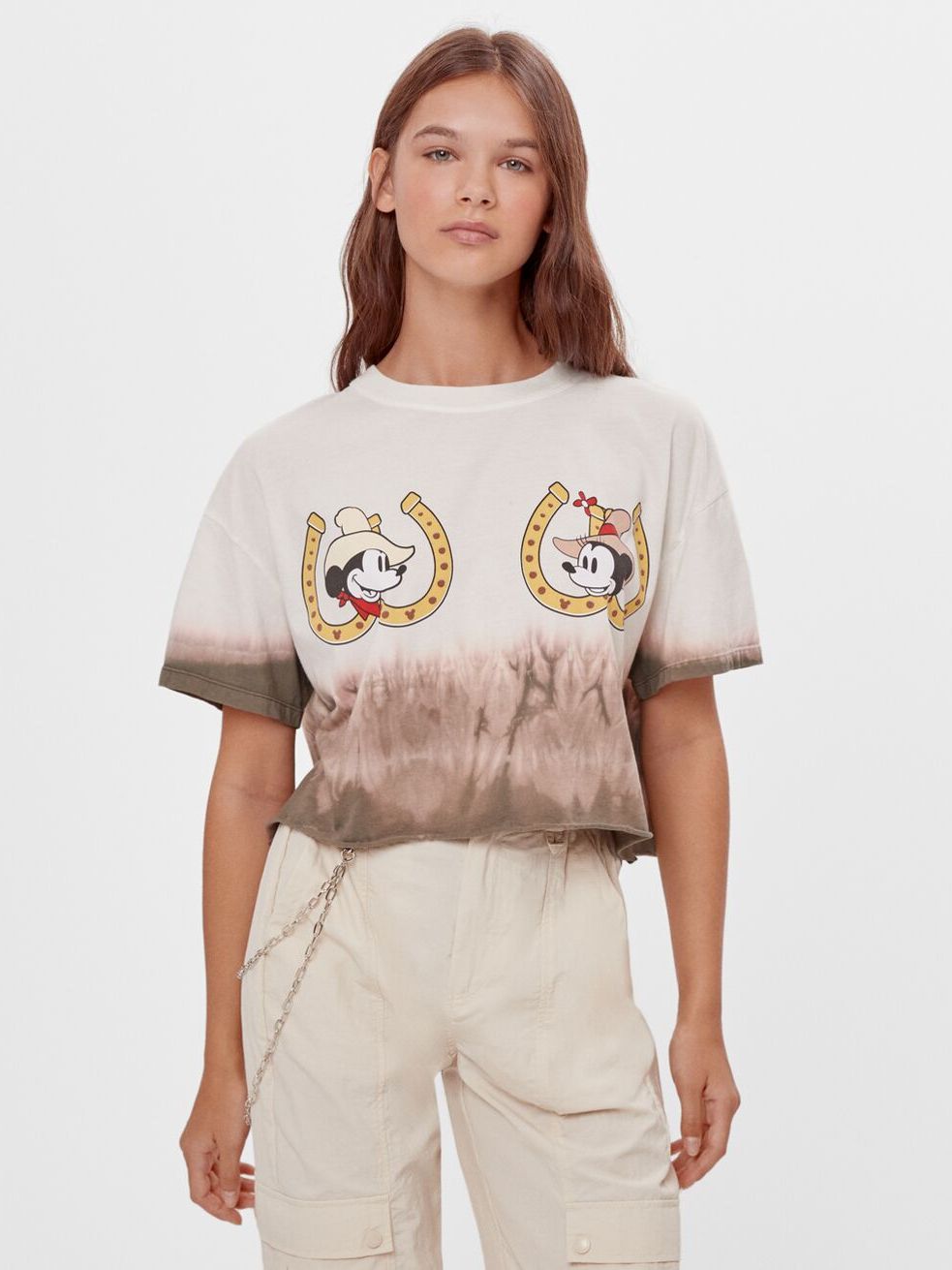 

Футболка Bershka 7595/167/251  Бежевая с белым, Футболка Bershka 7595/167/251 L Бежевая с белым