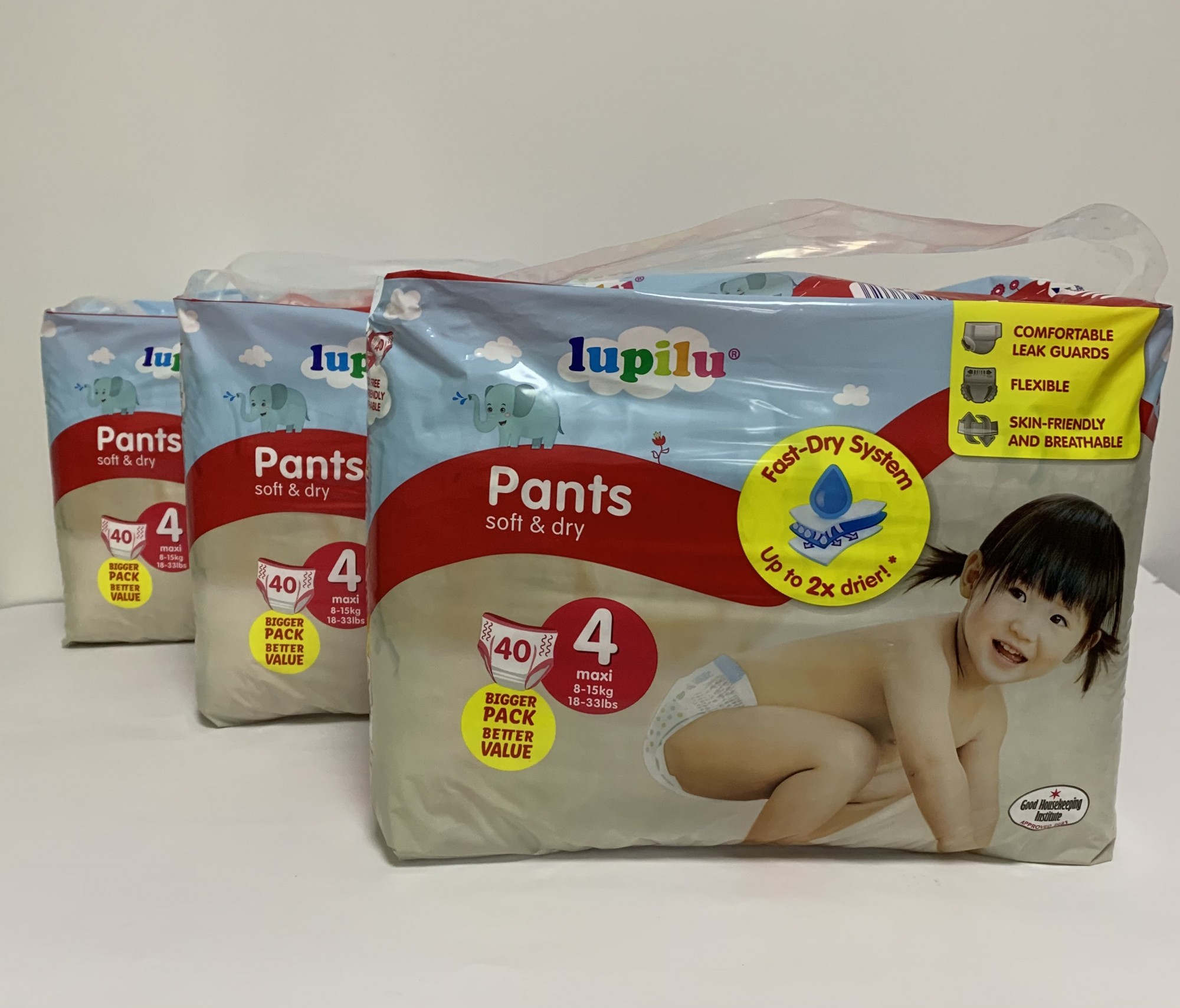 

Набір з 3 уп. по 40 шт.(120 шт.) підгузників-трусиків Lupilu soft&dry pants 4 розміру , 8-15 кг