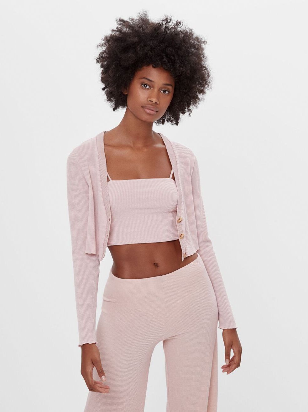 

Кардиган + топ Bershka 6589/187/146 M Бледно-розовый