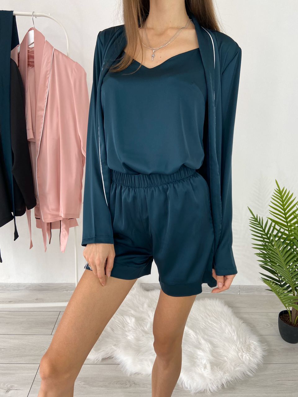 

Пижамный комплект кимоно шелк Shuna Comfort Изумрудный S/M/L 4 предмета