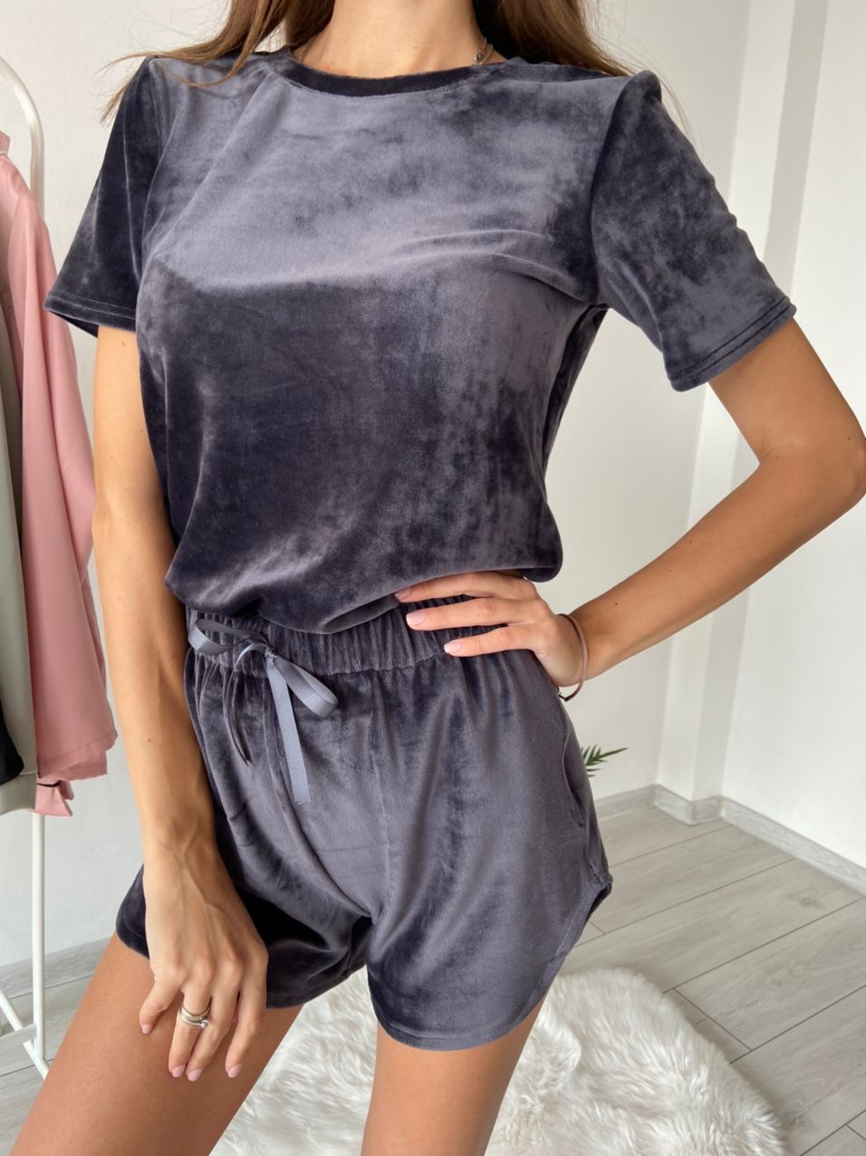 

Пижама футболка с шортами велюр Shuna Comfort Темно-серый S/M/L