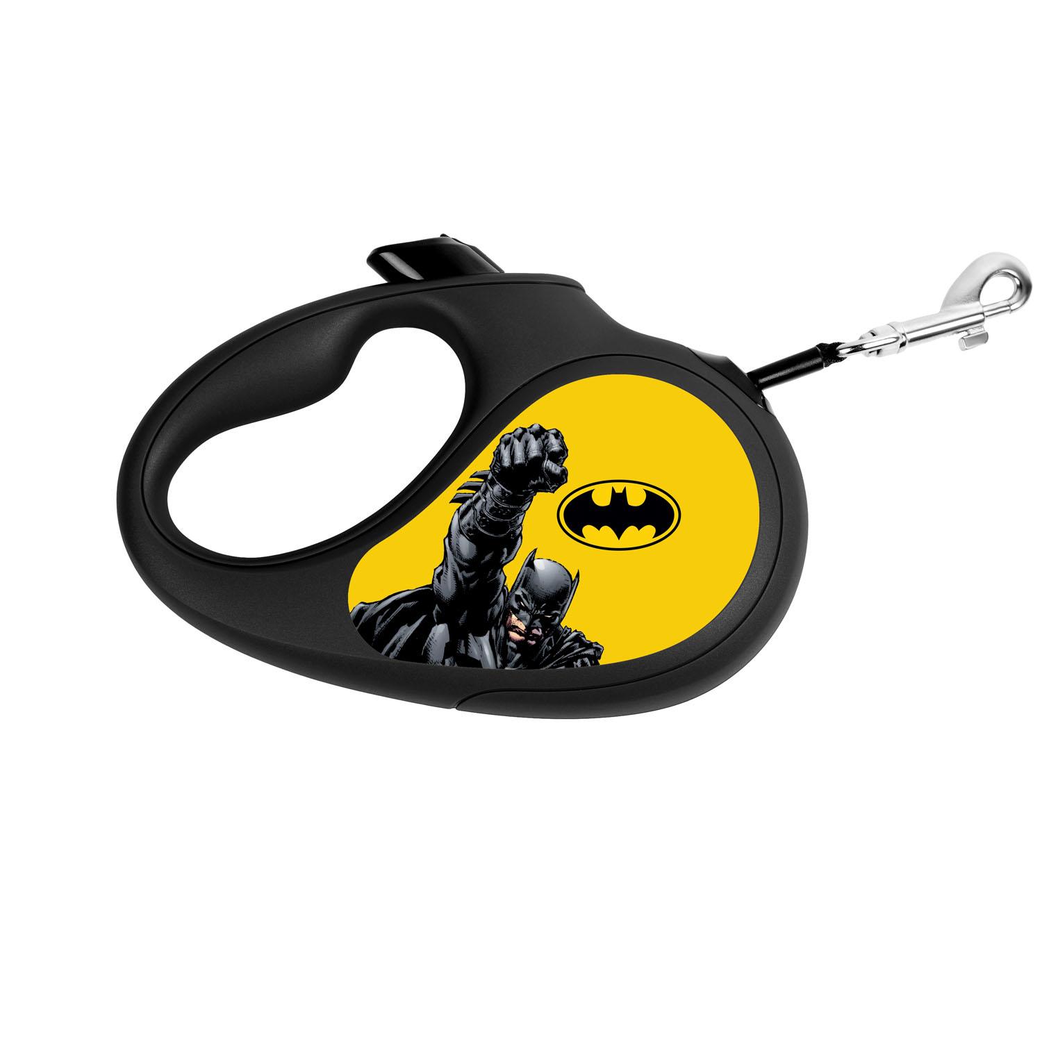 

Поводок-рулетка для собак WAUDOG R-leash, рисунок "Бэтмен Желтый", M, до 25 кг, 5 м, светоотражающая лента