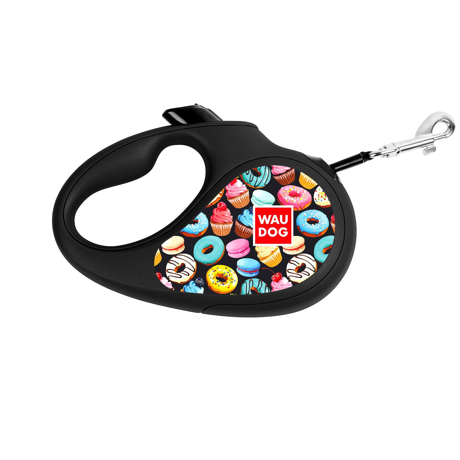 

Поводок-рулетка для собак WAUDOG R-leash, рисунок "Пончики", XS, до 12 кг, 3 м, светоотражающая лента