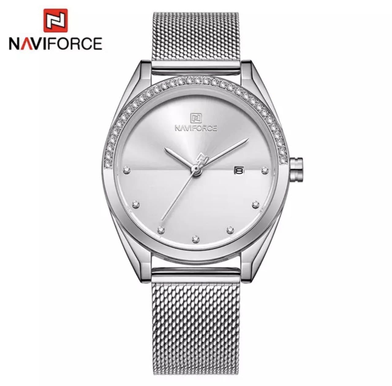 

Женские часы Naviforce NF5015 classic silver серебристая кольчуга