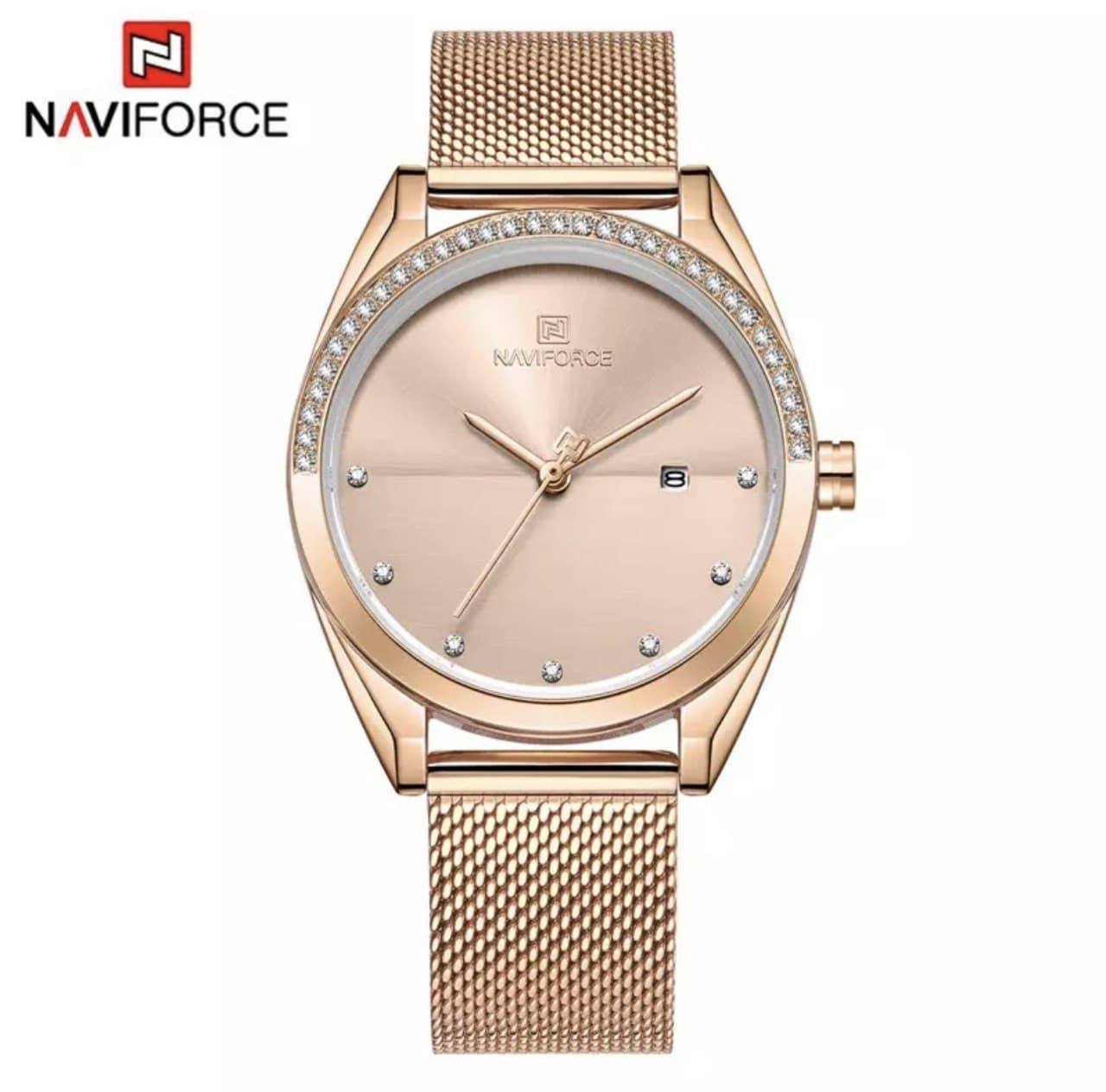 

Женские часы Naviforce NF5015 rose gold розовое золото кольчуга