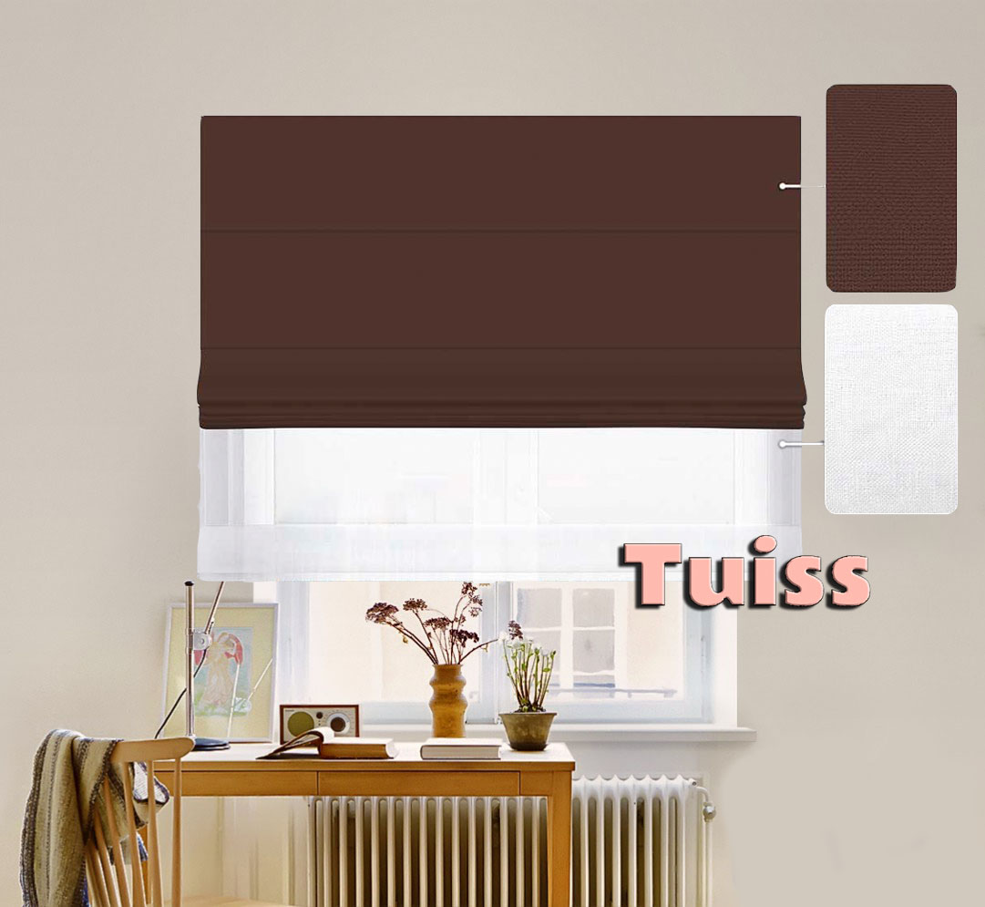 

Двойная римская штора День-Ночь ТВИН Classic InHt Джуси Велюр 217 Шоколадный + Тюль Лён Белоснежный 110х170 см