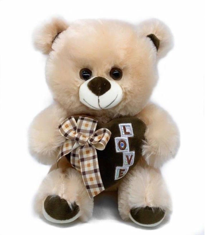 

Плюшевый мишка HappyToys с сердечком Love бежевый