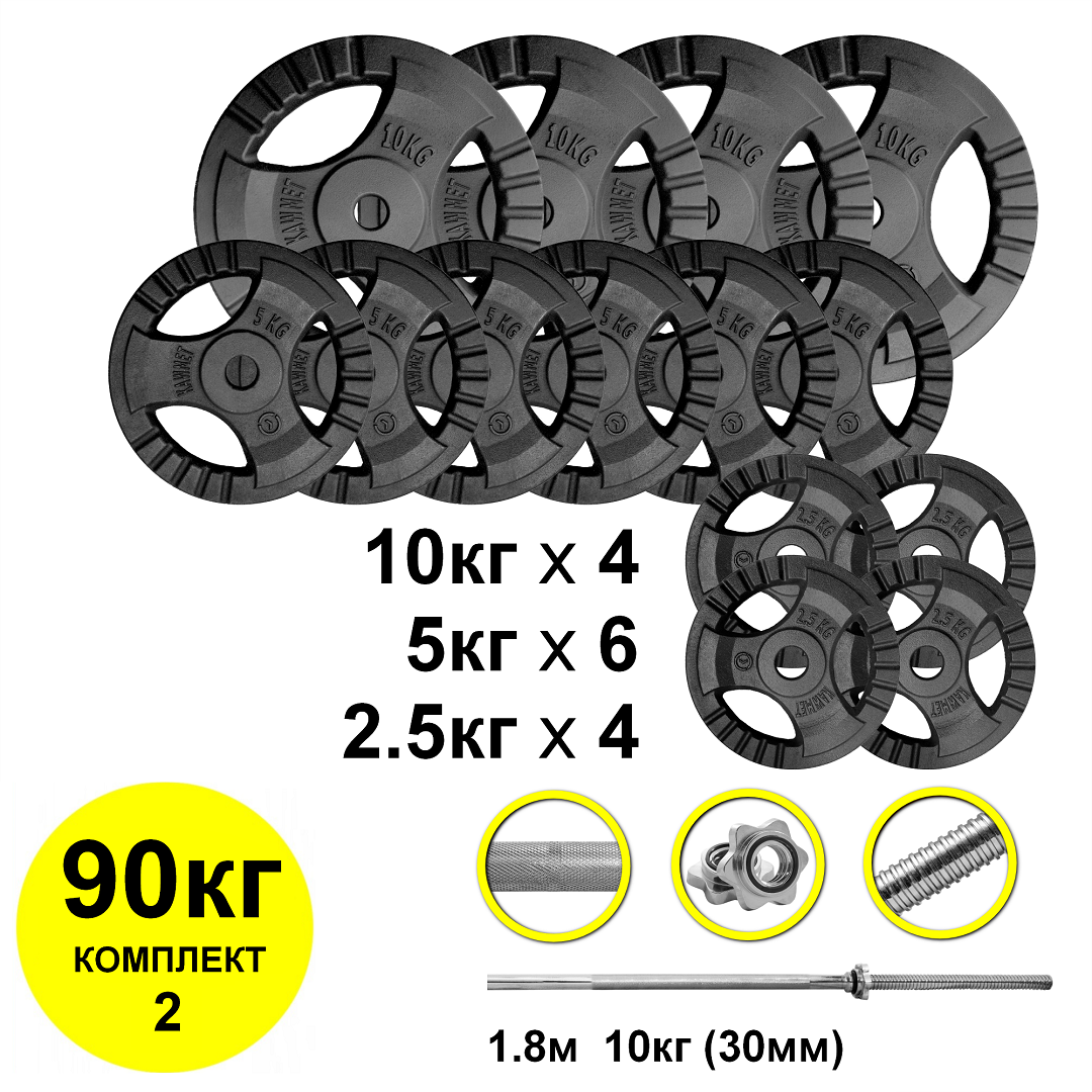 

Набор штанга 90кг с блинами Kaw-met гриф прямой 180см (комплект 2)