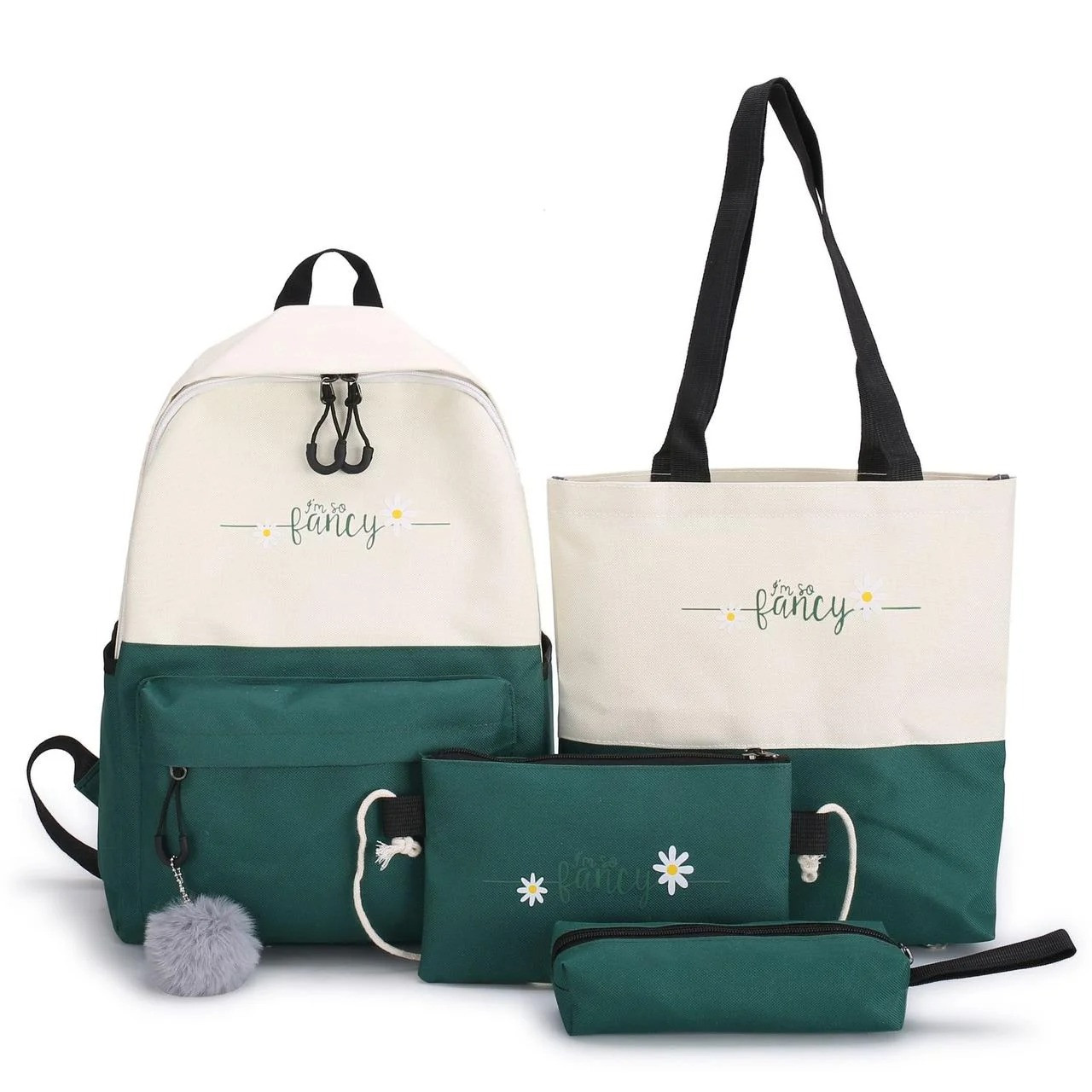 

Набор 4 в 1 школьный рюкзак, сумка, клатч, пенал Sugebag бело-зеленый (1451353221)