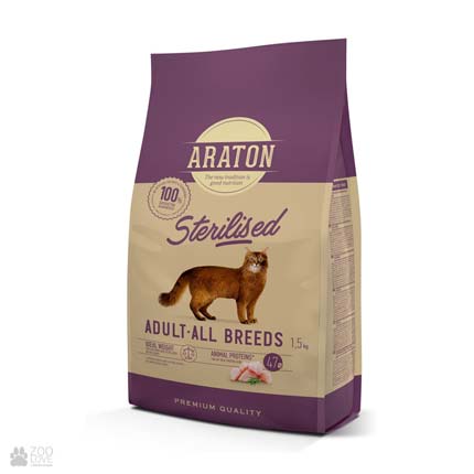 

Сухой корм для стерилизованных кошек Araton Sterilised Adult All Breeds 1,5 кг