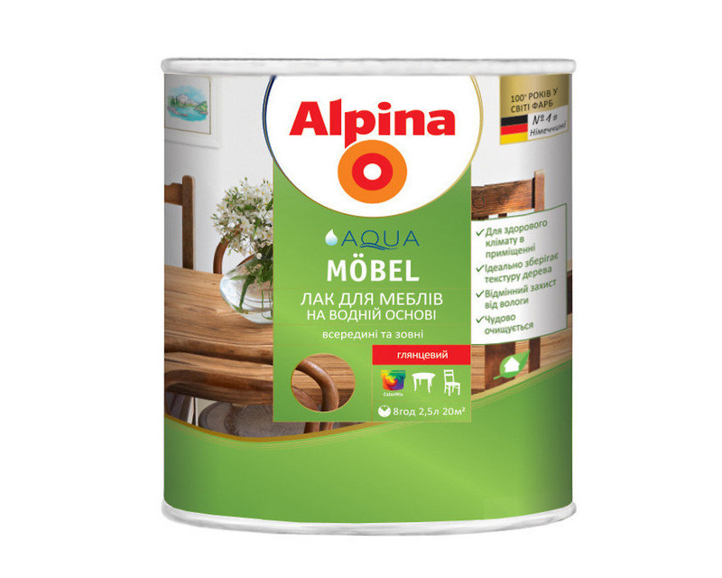 

Лак акриловый ALPINA AQUA MOBEL УКРАИНА мебельный глянцевый 2,5л