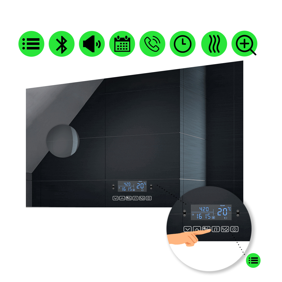 

LED-зеркало 90x70см, с Smart-блоком, линзой без подсветки и подогревом, модель Lucia
