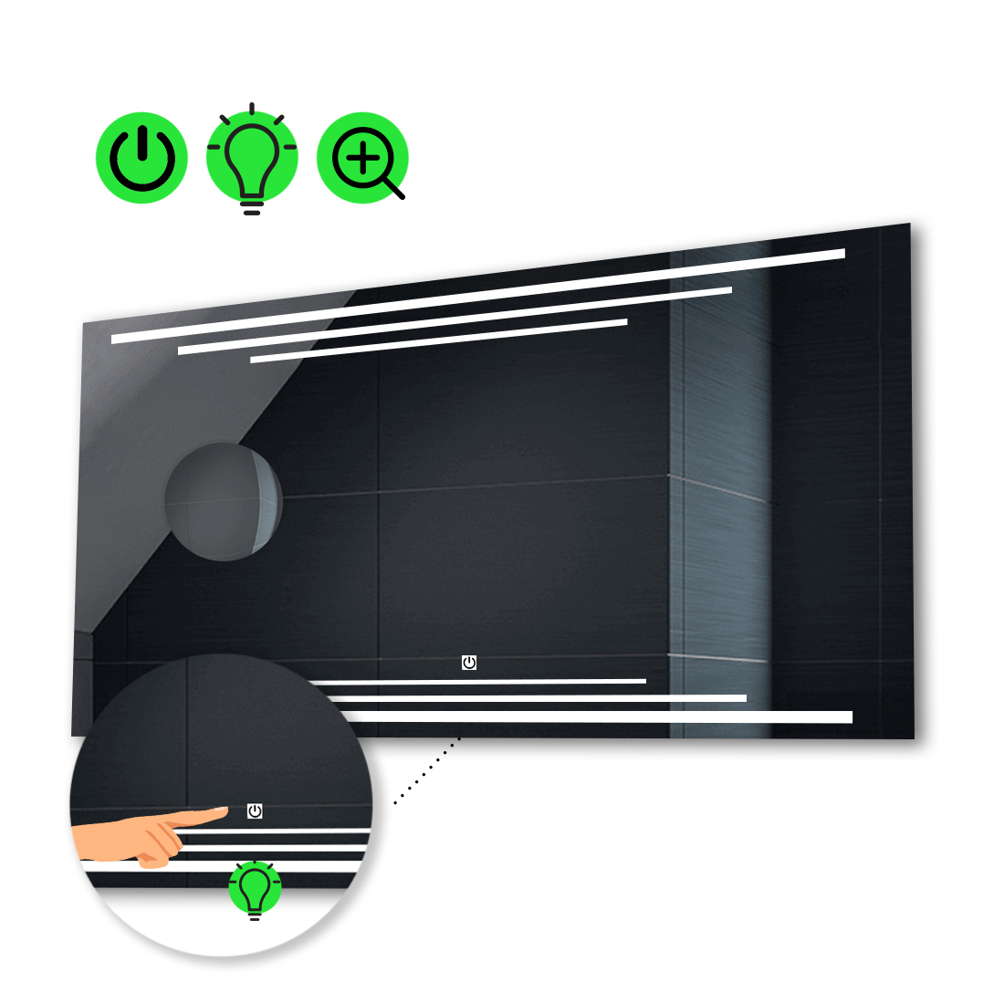 

LED-зеркало 80x60см, с сенсором и увеличительной линзой без подсветки, модель Francisca.