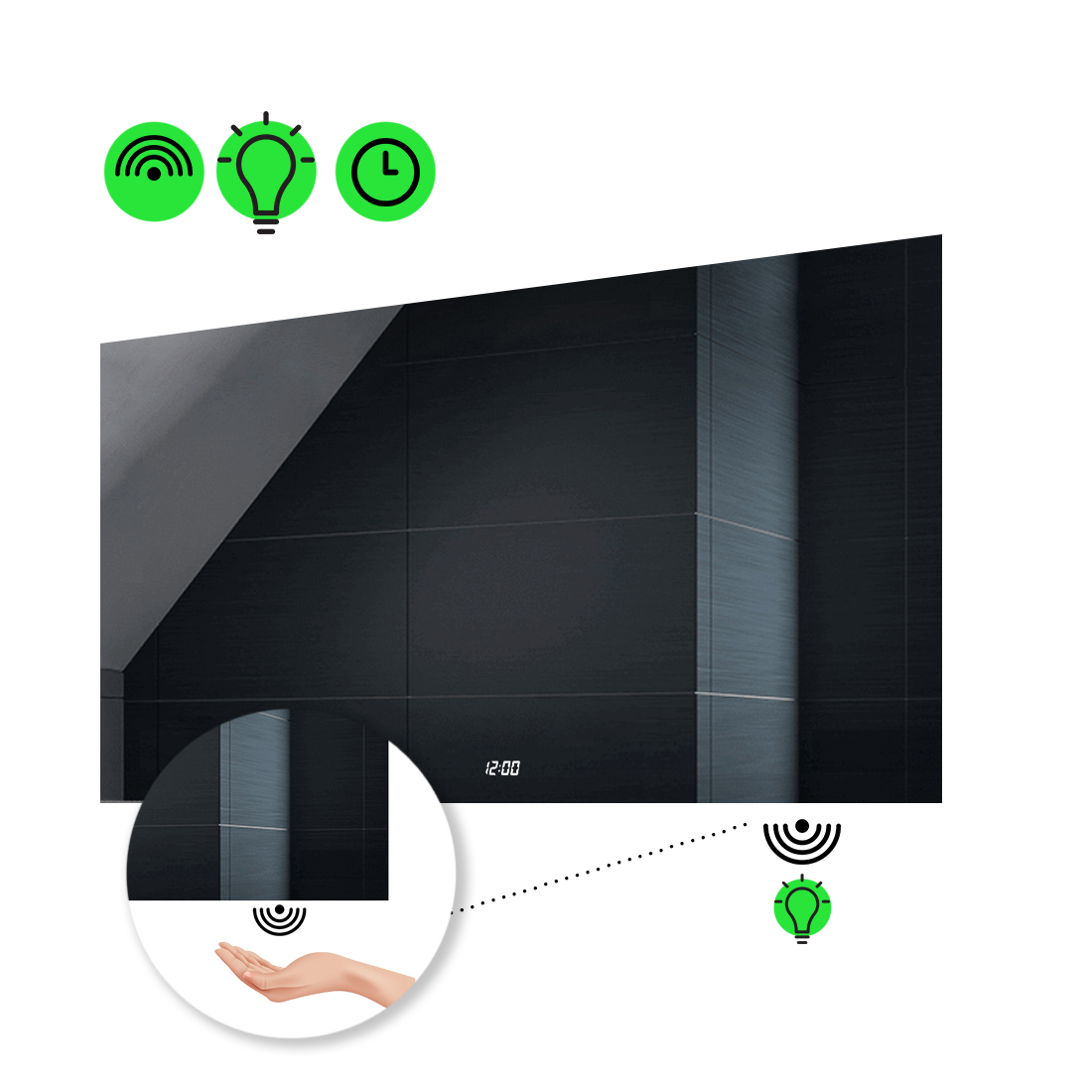 

LED-зеркало 80x60см, с ИК включателем и часами, модель Lucia