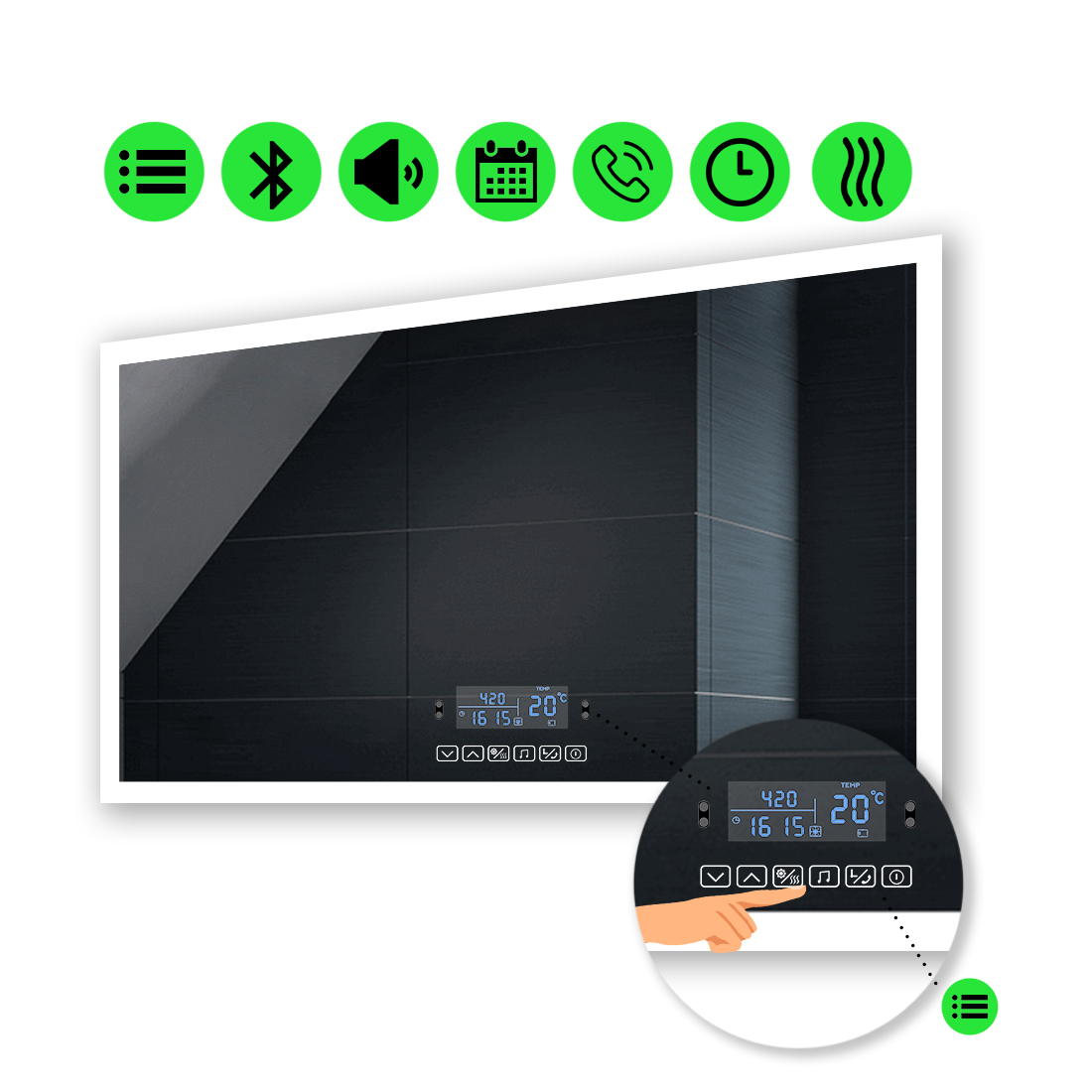 

LED-зеркало 80x60см, с Smart-блоком и подогревом, модель Simphony