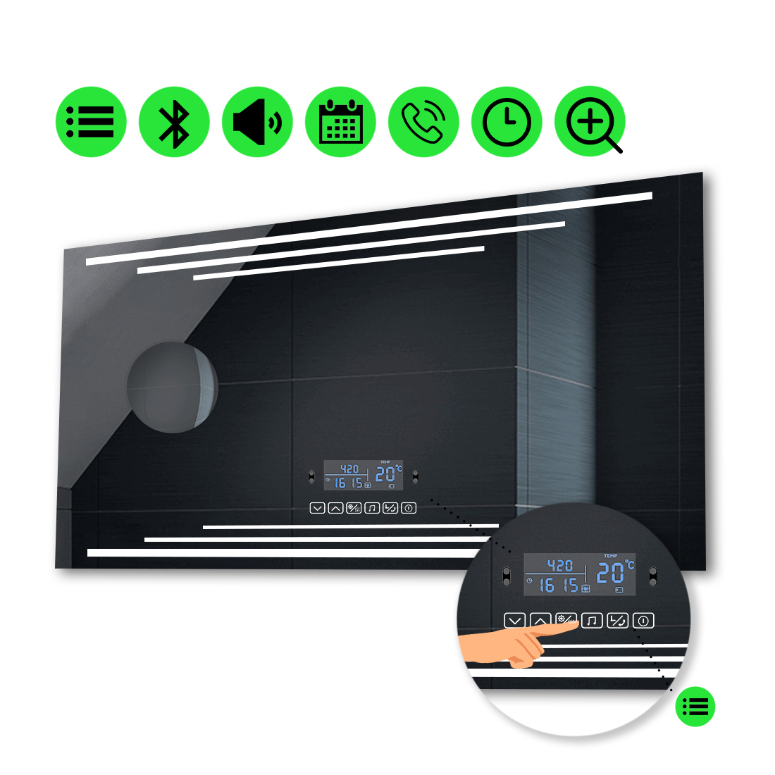 

LED-зеркало 100x90см, с Smart-блоком и линзой без подсветки, модель Francisca