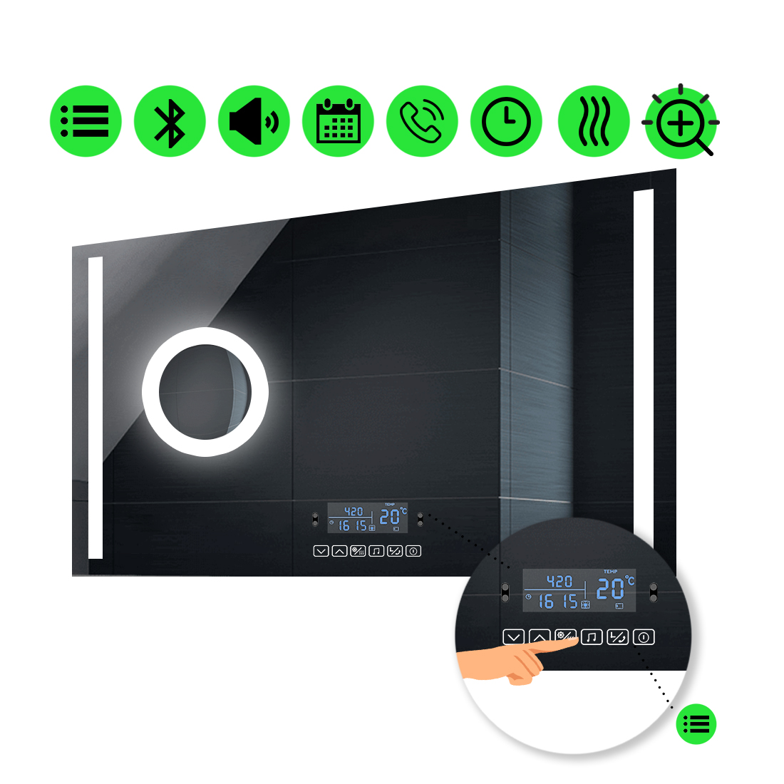 

LED-зеркало 80x60см, с Smart-блоком, линзой с подсветкой и подогревом, модель Adelita