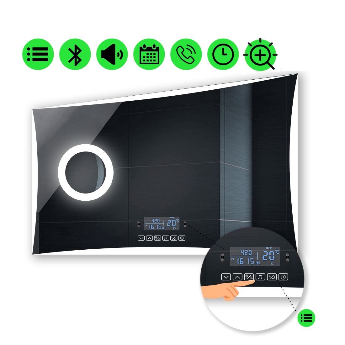 

LED-зеркало 90x80см, с Smart-блоком и линзой с подсветкой, модель Amado