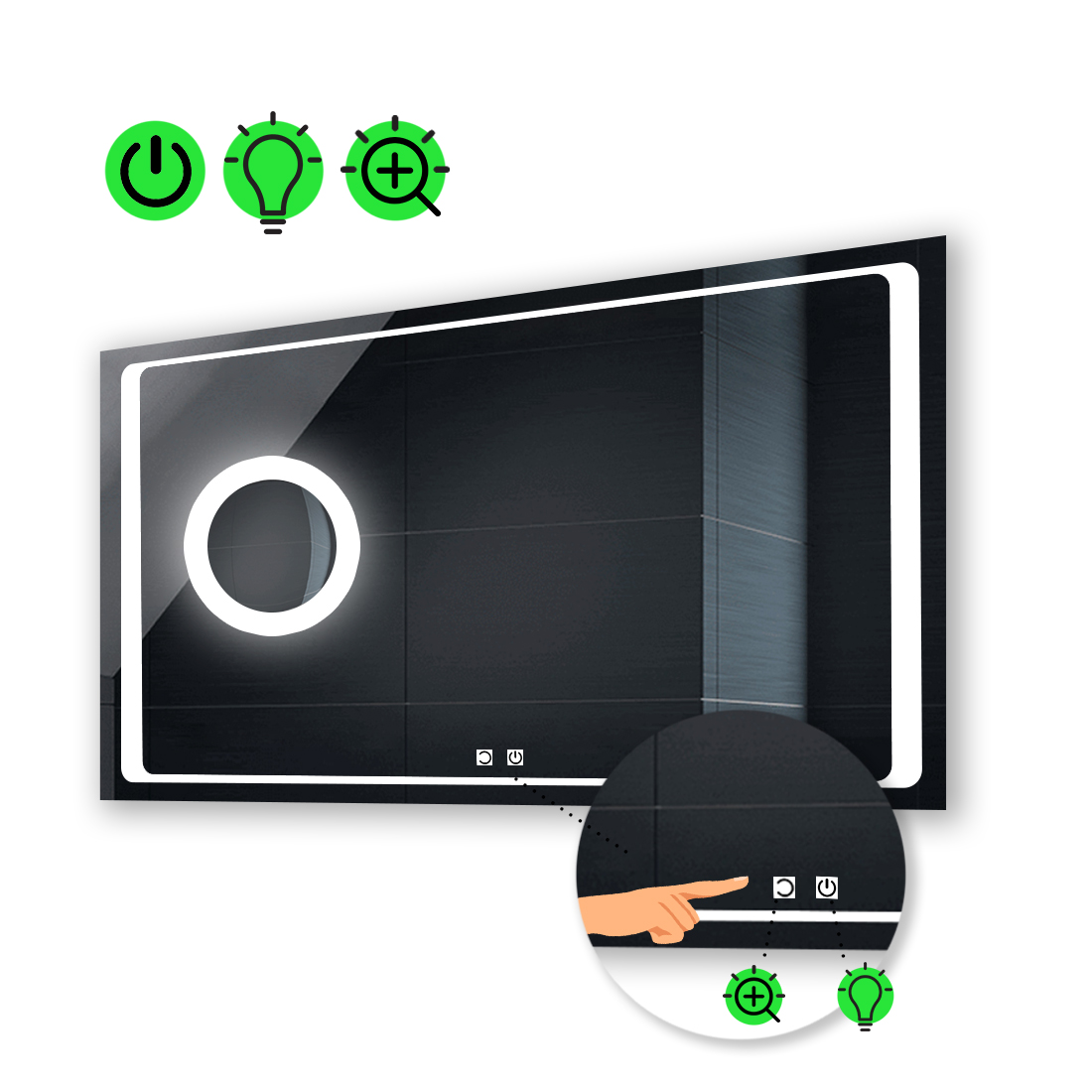 

LED-зеркало 80x60см, с двумя сенсорами и линзой с подсветкой, модель Emma