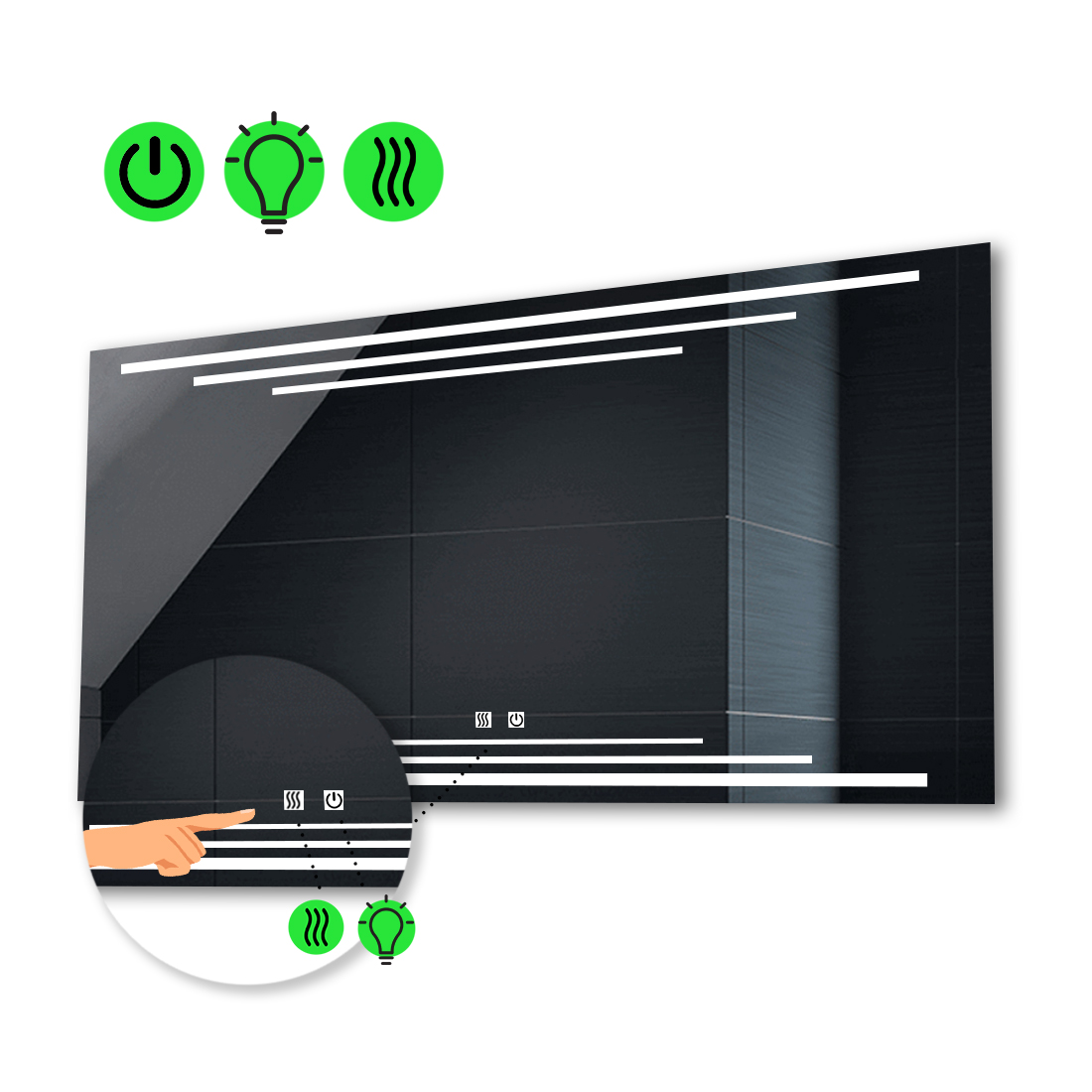 

LED-зеркало 100x90см, с двумя сенсорами и подогревом, модель Francisca
