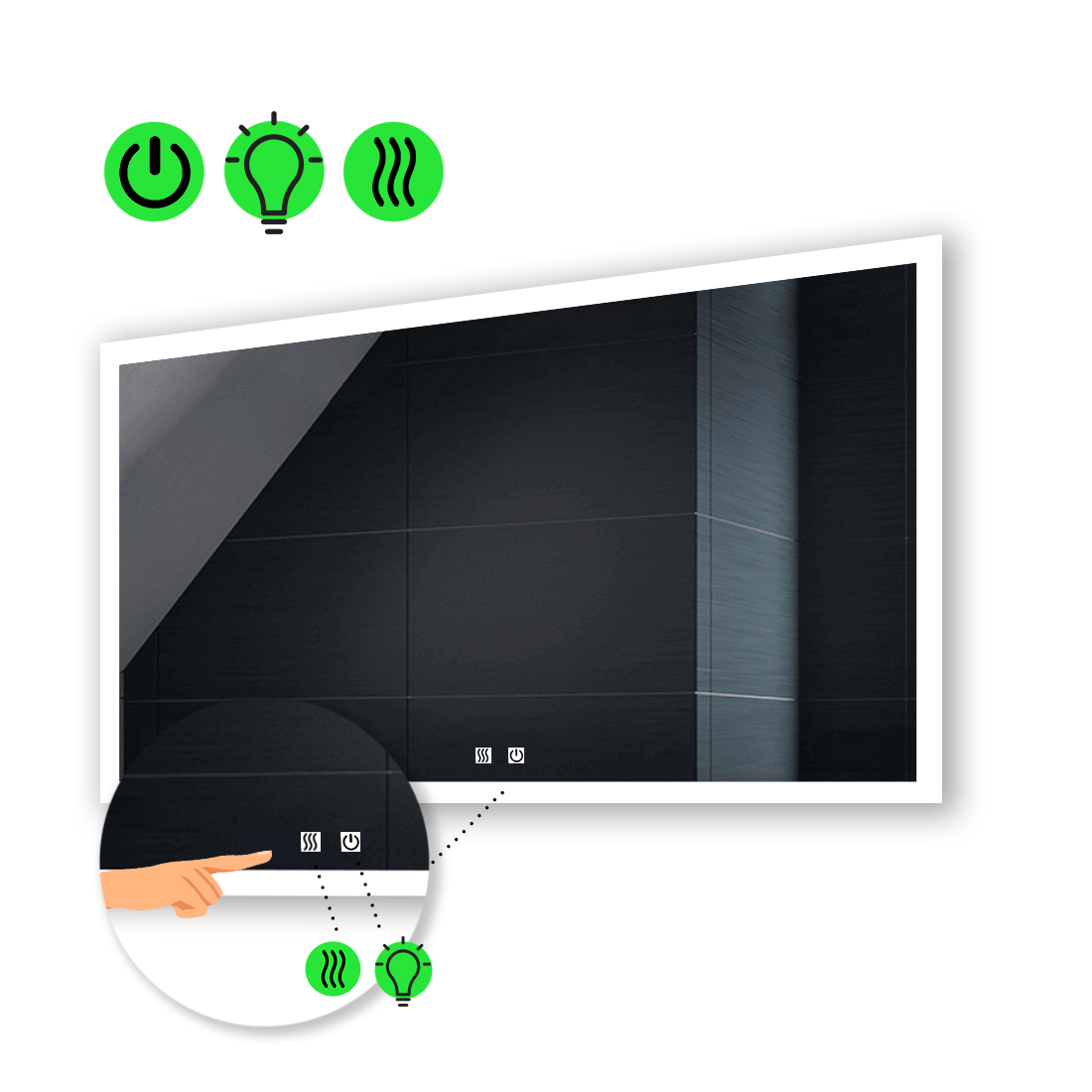 

LED-зеркало 80x60см, с двумя сенсорами и подогревом, модель Simphony