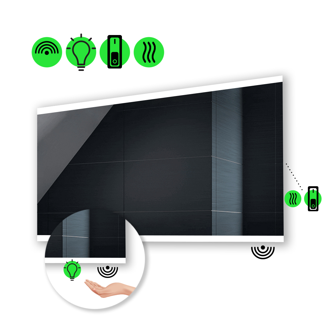 

LED-зеркало 100x80см, с ИК включателем и подогревом с механическим управлением, модель Ines