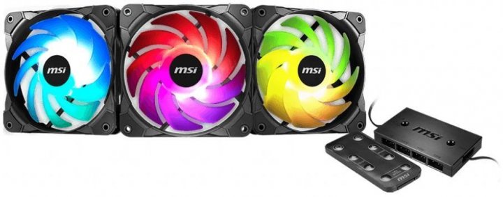 

Набор вентиляторов MSI MAX F12A-3H ARGB (3pcs Pack), 120x120x25мм + Remote + ARGB controller