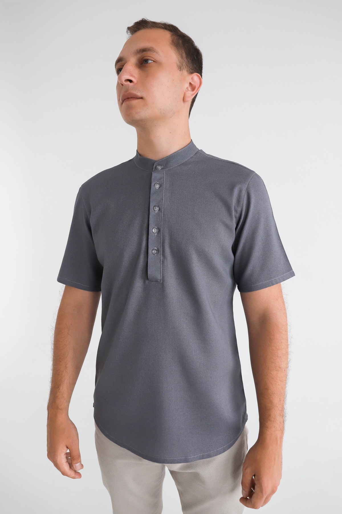 

Рубашка короткий рукав лён URSUS серая slim fit, Рубашка короткий рукав лён URSUS серая slim fit XL
