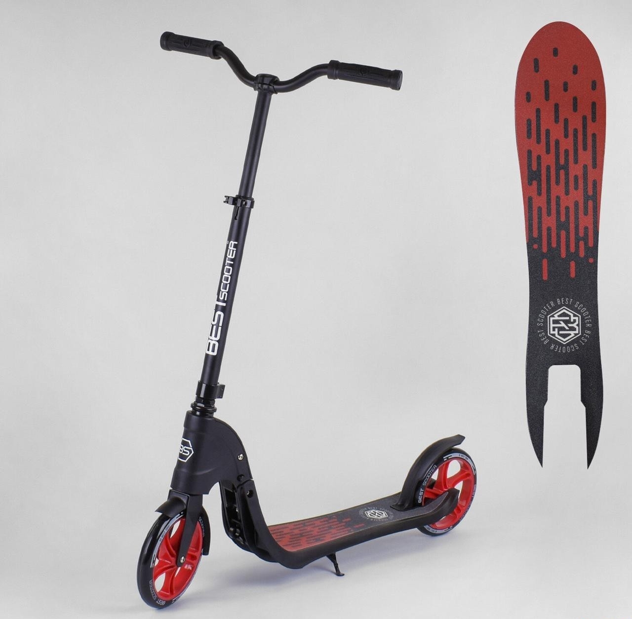 

Самокат двухколесный Best Scooter колеса PU - 20 см, широкий велосипедный руль черно красный