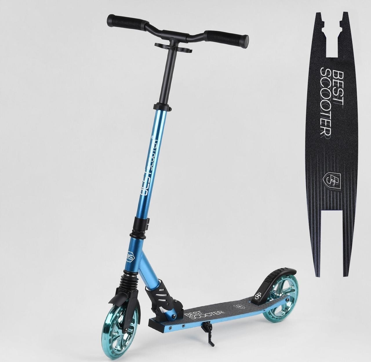 

Самокат алюминиевый Best Scooter колеса PU, d колес - 180мм черно голубой