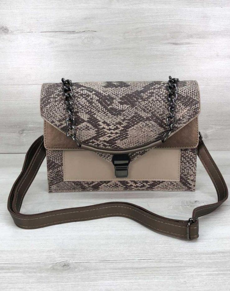 

Стильная женская сумка под кожу змеи Aliri-T54-02 бежевого цвета