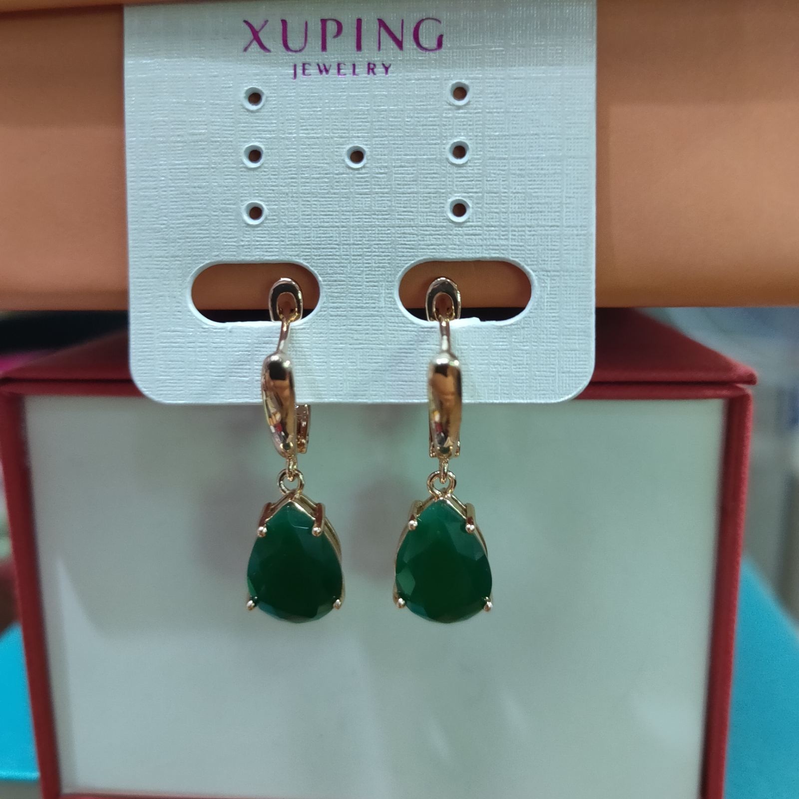 

Серьги Xuping с зеленым камнем позолота 99839