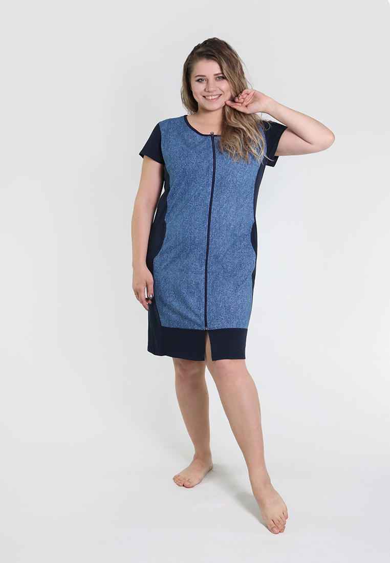 

Халат трикотажный женский летний на молнии N.EL. 1316-13 XXL джинс 62739