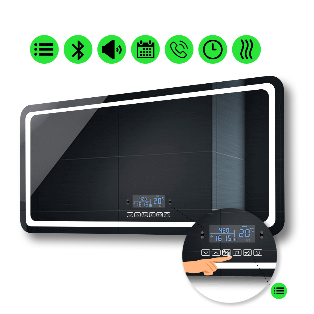

LED-зеркало 100x60см, с Smart-блоком и подогревом, модель Anvi