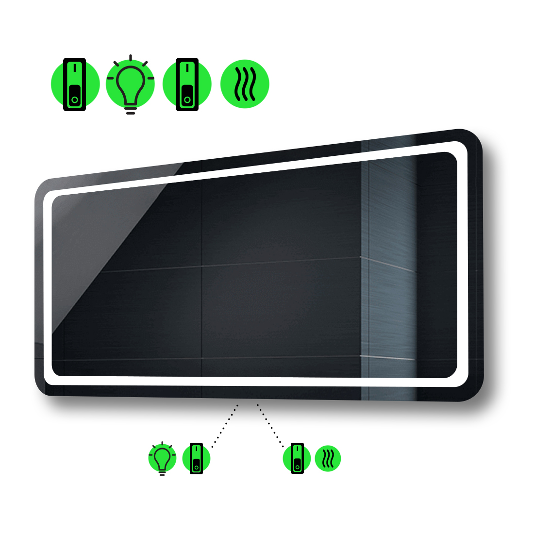 

LED-зеркало 90x80см, с подогревом и двумя механическими включателями, модель Anvi