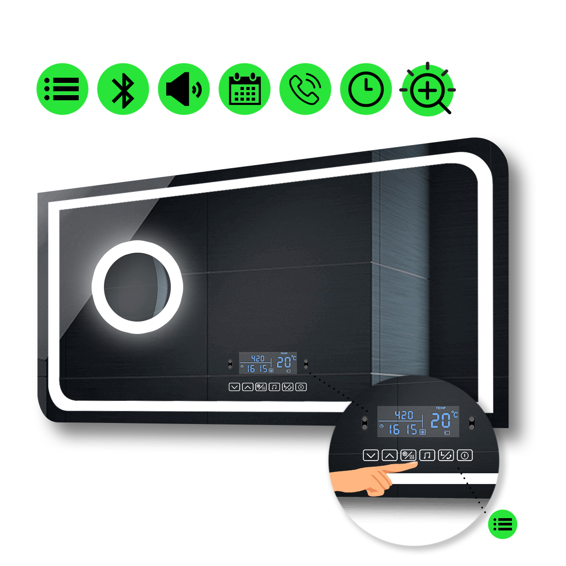 

LED-зеркало 120x90см, с Smart-блоком и линзой с подсветкой, модель Noemi